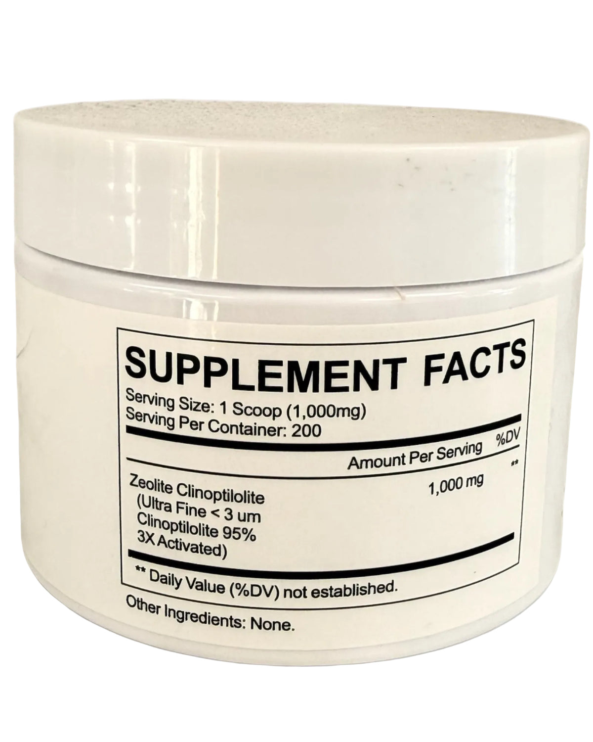 White supplement jar with 'Supplement Facts' label on a white background