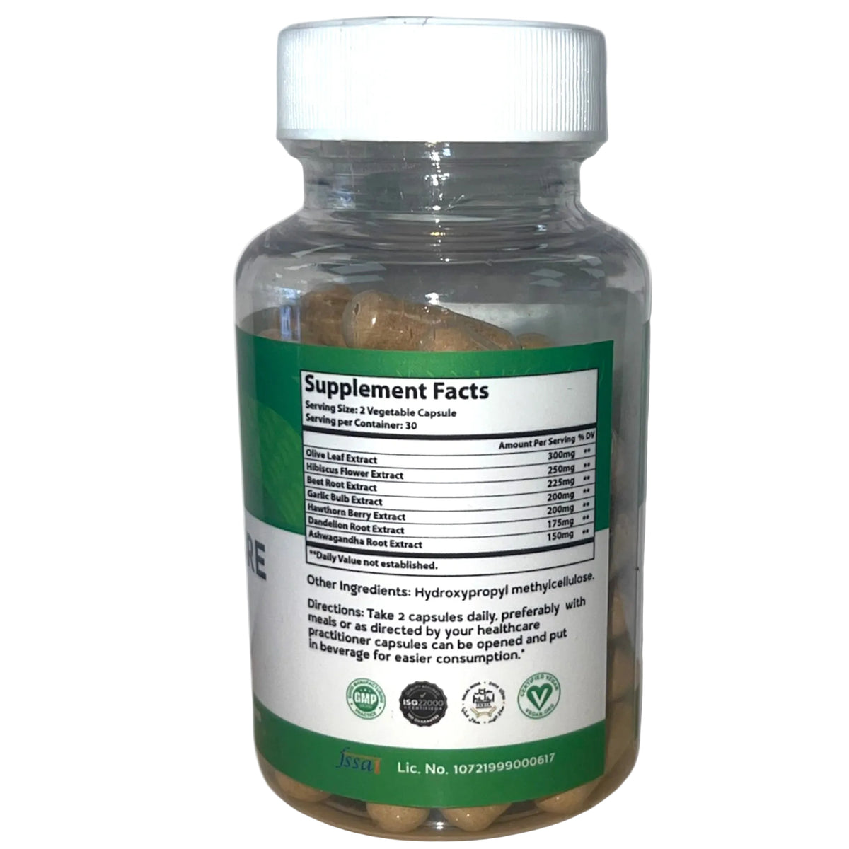 Supplement bottle with label on a white background