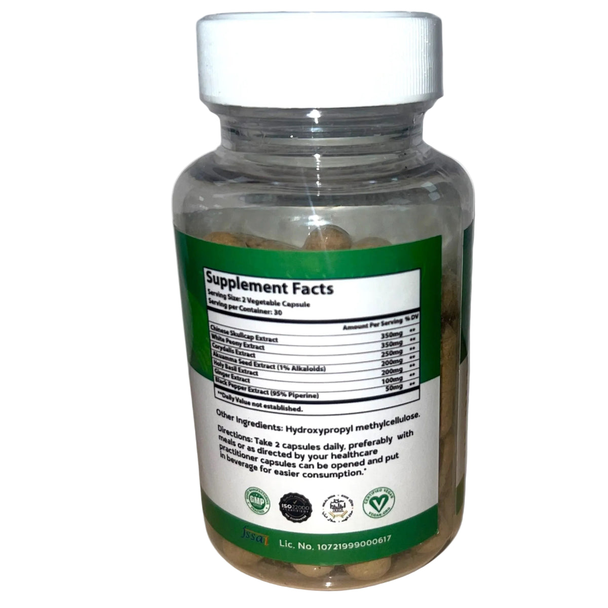 Supplement bottle with label on a white background