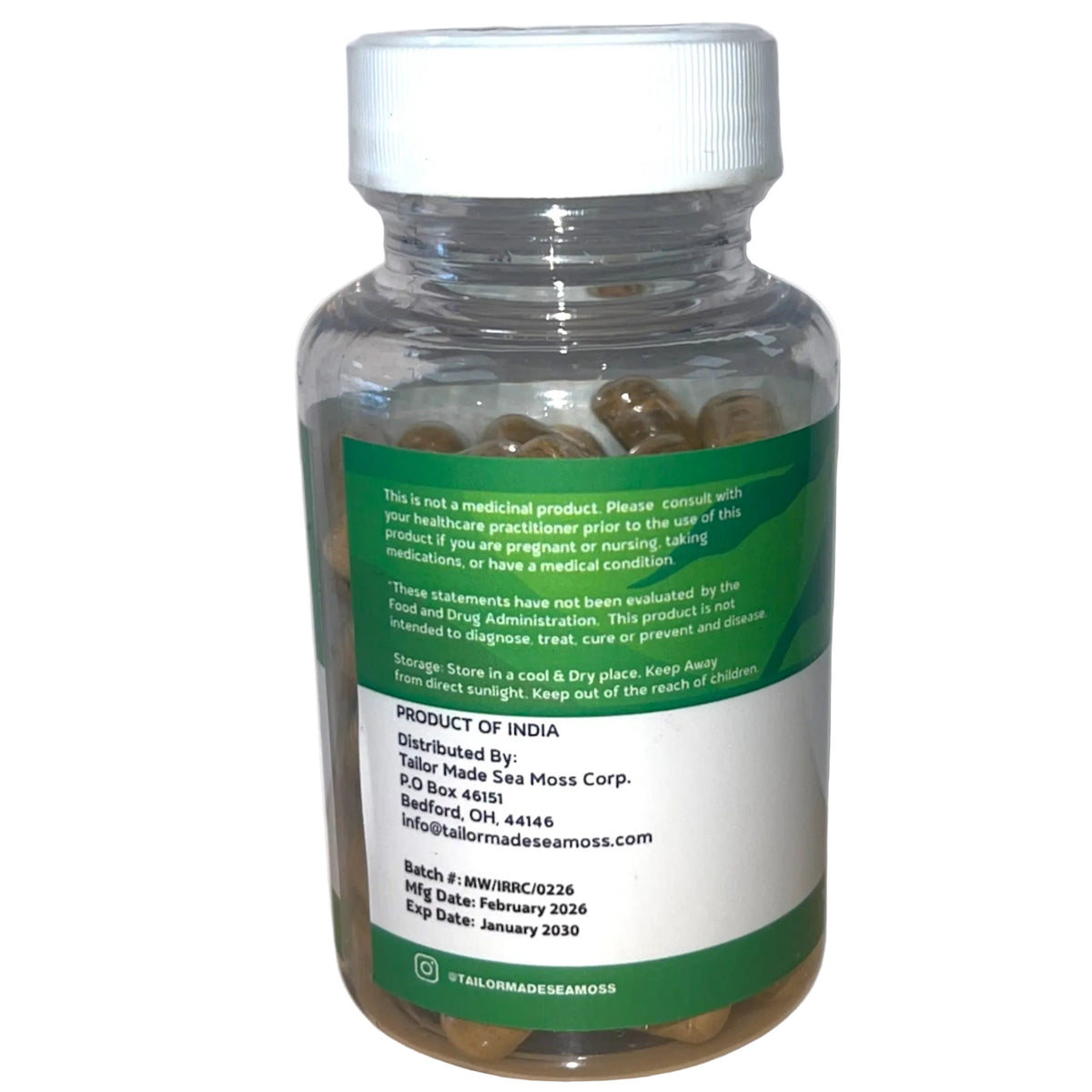 Clear bottle with distributor information 