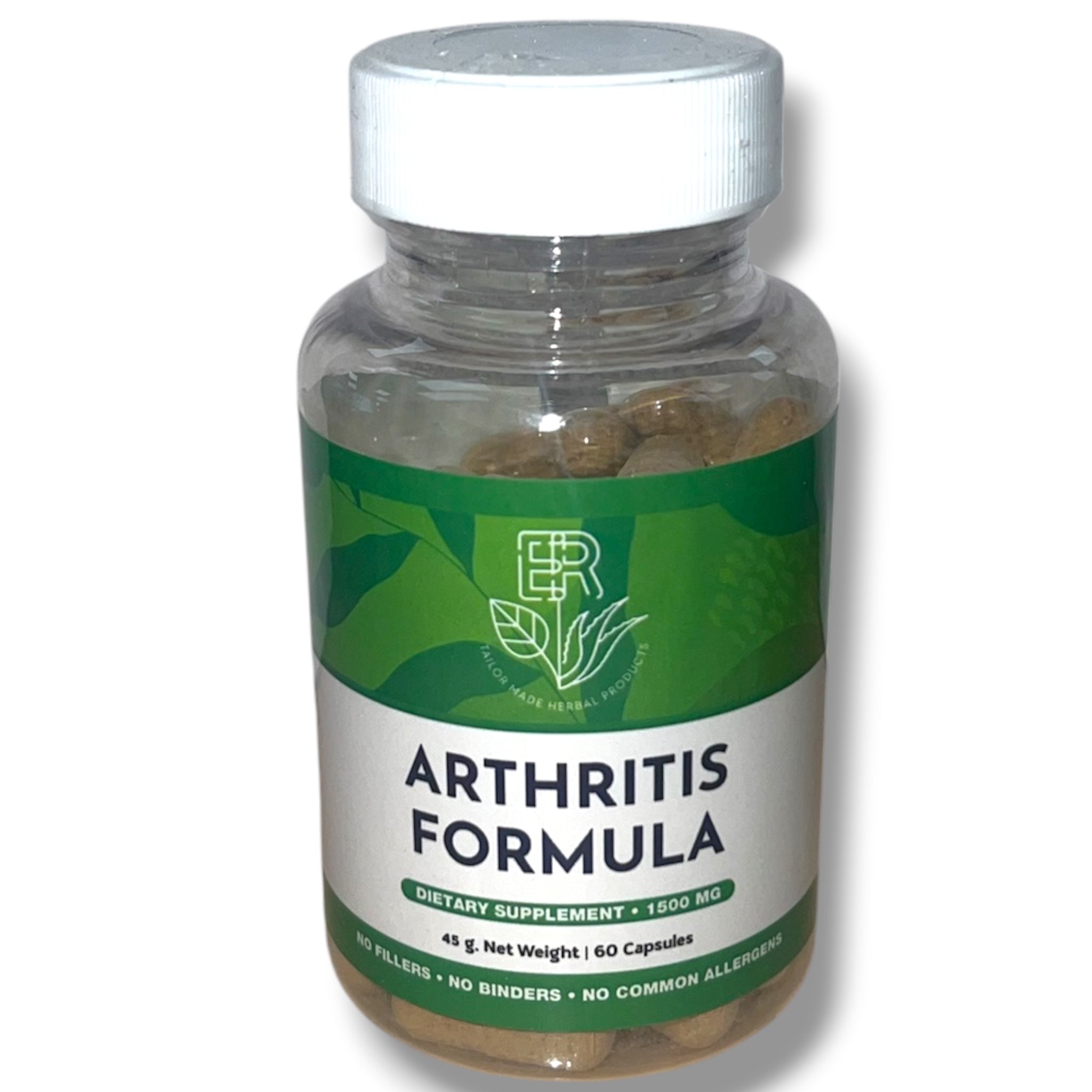 Supplement bottle labeled 'Arthritis Formula' with a green label on a white background
