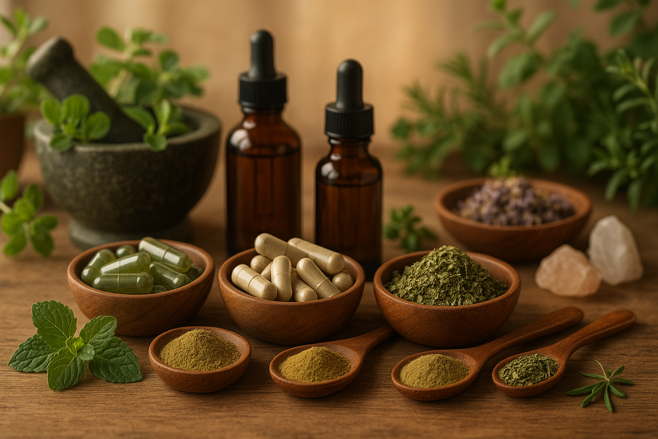 a variety of herbal supplements with a holistic background  
